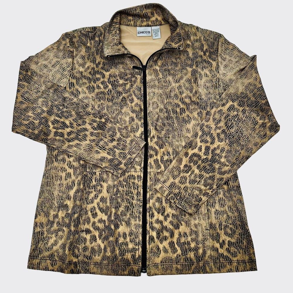 Chicos Jacket Womens Gold Snake Skin Pattern Long Sleeve Full Zip USA Size 2 (L)